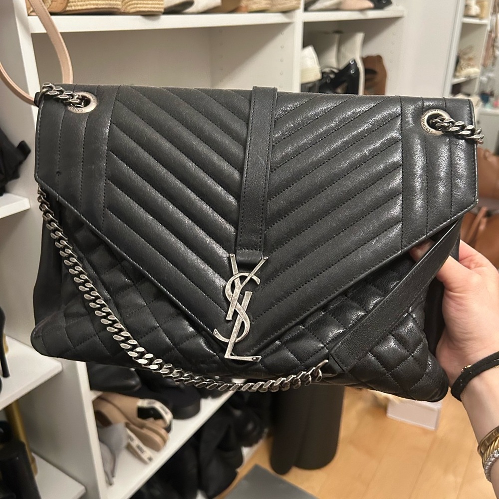 Yves Saint Laurent Black Chevron Leather Shoulder Bag